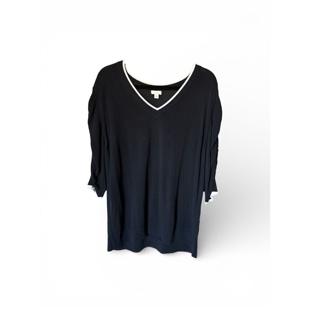 J.Jill Navy Blue Organic Cotton Blend 3/4 Sleeve Knit Too size XL Tenniscore